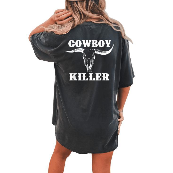 Western Cowgirl Vintage Punchy Cowboy Killers Bull Horn Bone Women's Oversized Comfort T-Shirt Back Print
