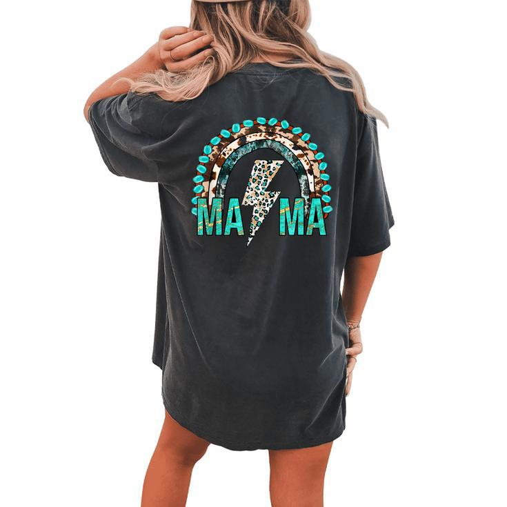 Western Cowhide Leopard Turquoise Rainbow Cowgirl Rodeo Mama Women's Oversized Comfort T-Shirt Back Print