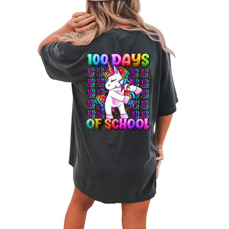 100 Days Of School 100 Days Smarter Unicorn Girls Teacher Women's Oversized Comfort T-Shirt Back Print