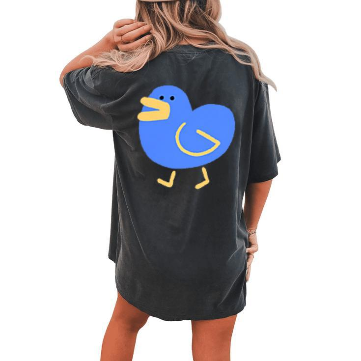 A Small Minimally Designed And Illustrated Blue Duck Women's Oversized Graphic Back Print Comfort T-shirt