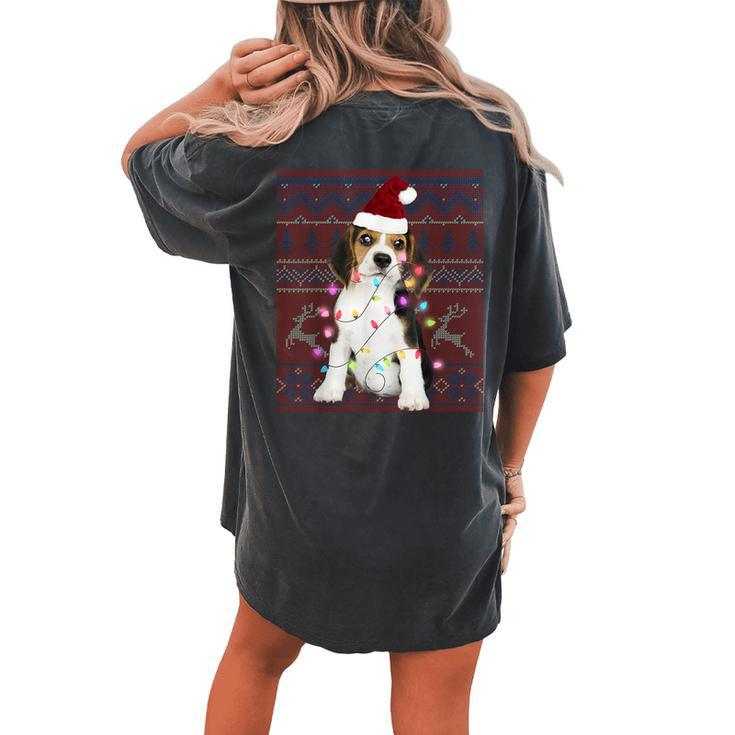 Beagle Christmas Lights Ugly Sweater Dog Lover Women's Oversized Comfort T-shirt Back Print