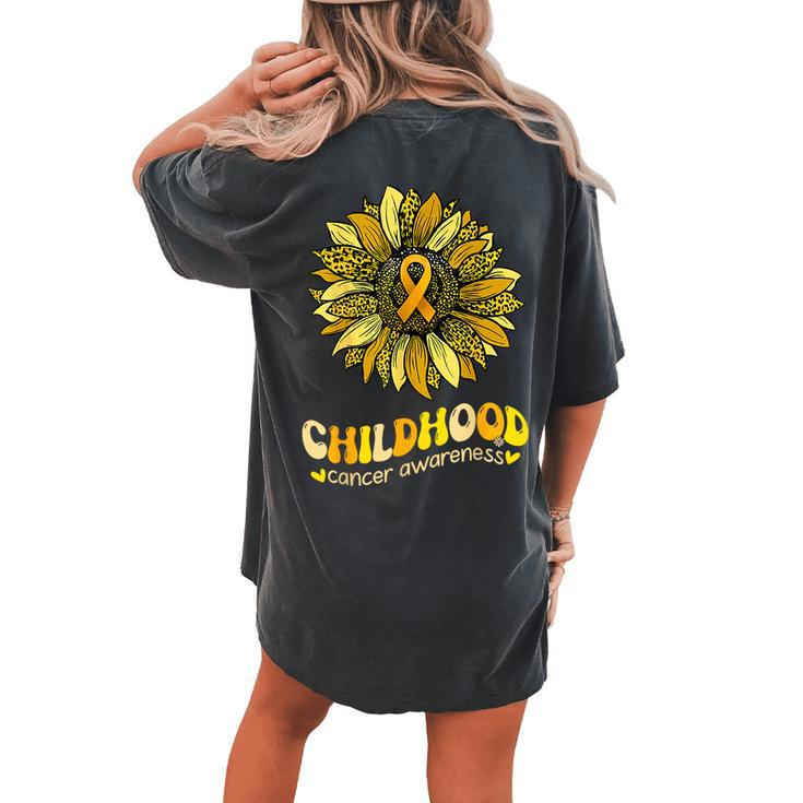 Childhood Cancer Awareness Leopard Yellow Sunflower Women's Oversized Comfort T-shirt Back Print