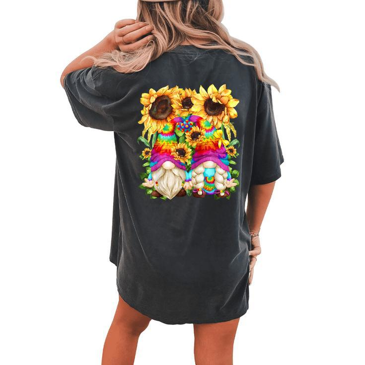 Floral Hippie Sunflower Motif For Women Peace Sign Gnomes Women's Oversized Comfort T-Shirt Back Print