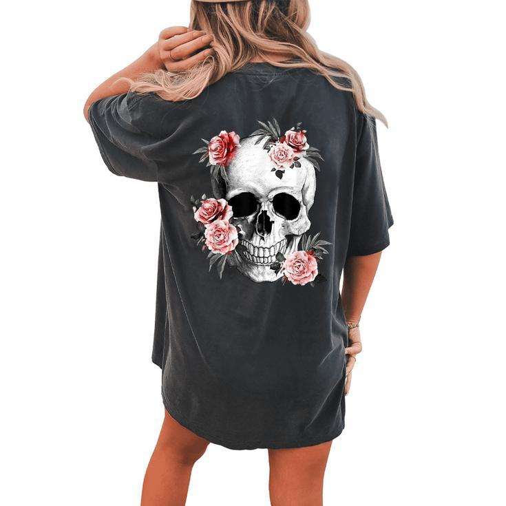 Floral Sugar Skull Rose Flowers Mycologist Gothic Goth Women's Oversized Comfort T-shirt Back Print