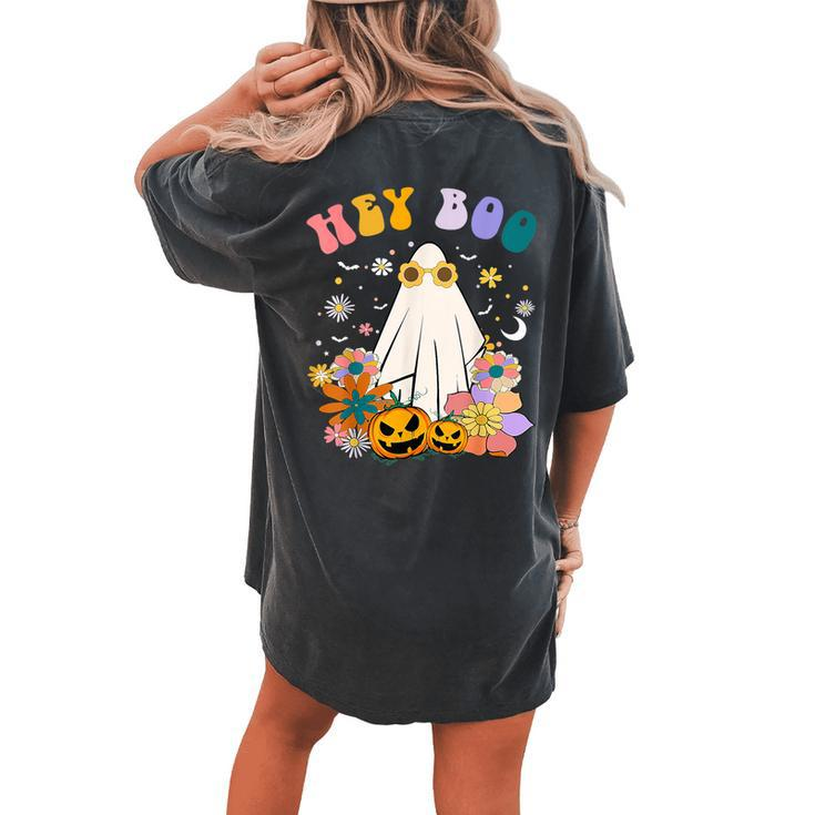 Groovy Hey Boo Cute Ghost Pumpkin Halloween Girls Women's Oversized Comfort T-shirt Back Print