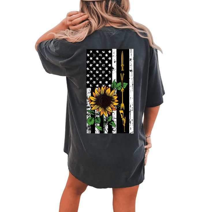 Hunting Gun Bow American Flag Sunflower Cool Hunter Women's Oversized Comfort T-Shirt Back Print
