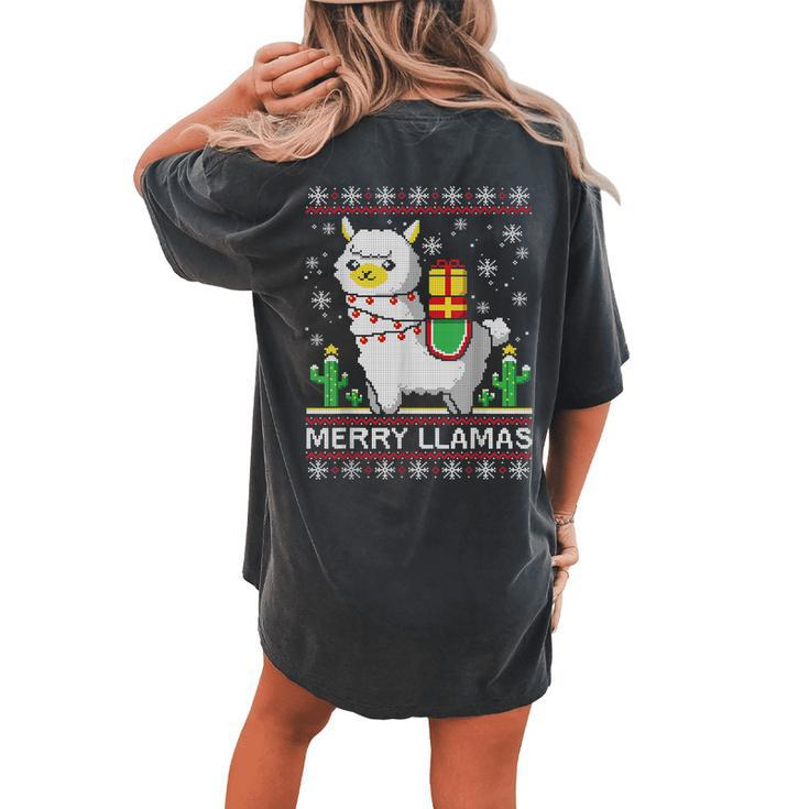 Merry Llamas Ugly Christmas Sweater Pun Women's Oversized Comfort T-shirt Back Print