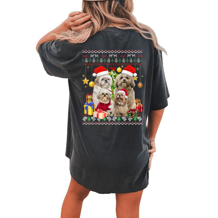 Shih Tzu Ugly Christmas Sweater Santa Hat Women's Oversized Comfort T-shirt Back Print