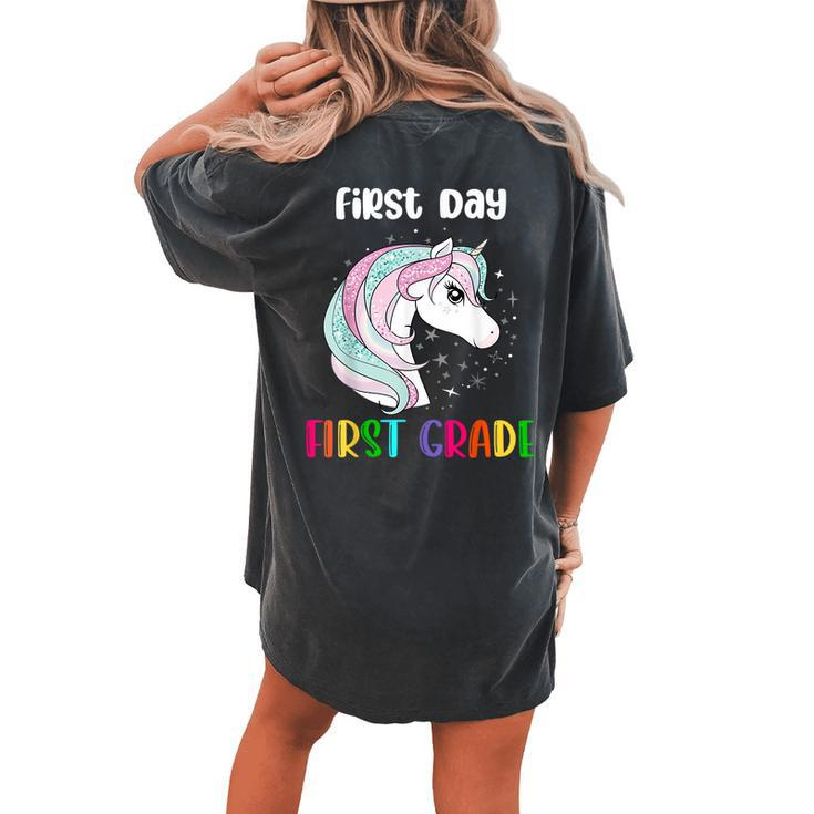 Unicorn First Day Of First Grade 1St Day Of School Girls Women's Oversized Comfort T-shirt Back Print