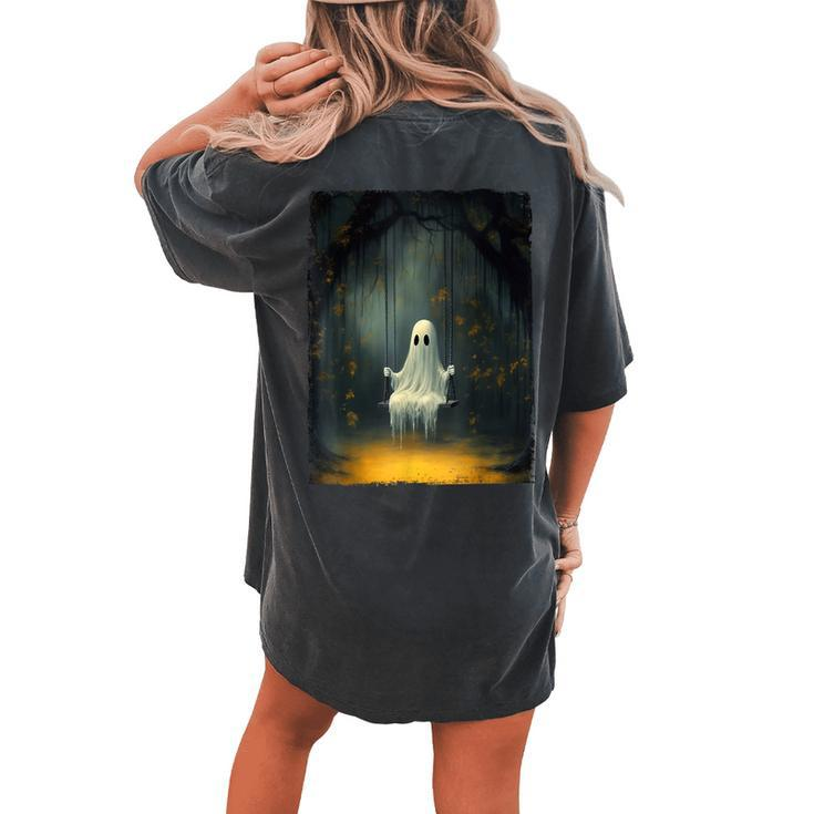 Vintage Floral Ghost On The Swing In Forest Halloween Gothic Women's Oversized Comfort T-shirt Back Print