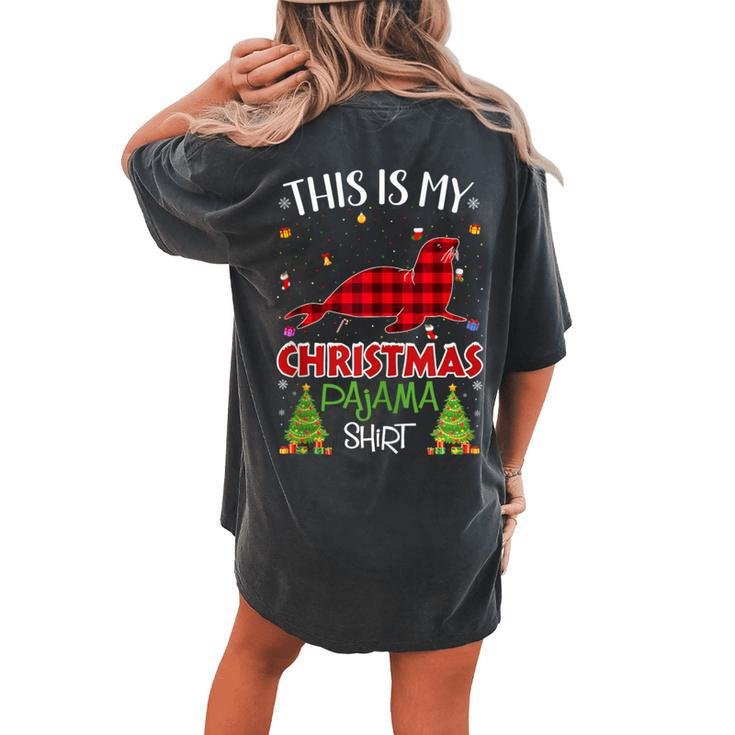 Xmas Tree With Light Seal Ugly Christmas Sweater Women's Oversized Comfort T-shirt Back Print