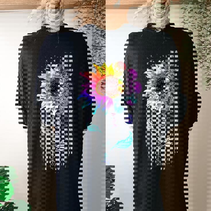 Zero Lucks Given Sunflower Skull American Flag Plus Size