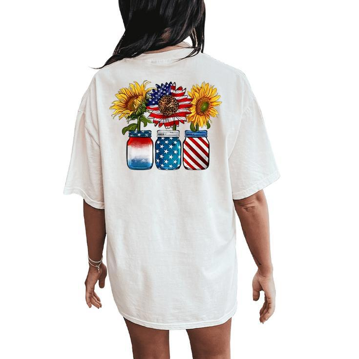 America Sunflower Usa Flag Flower T For American 4Th Of July  Women's Oversized Graphic Back Print Comfort T-shirt