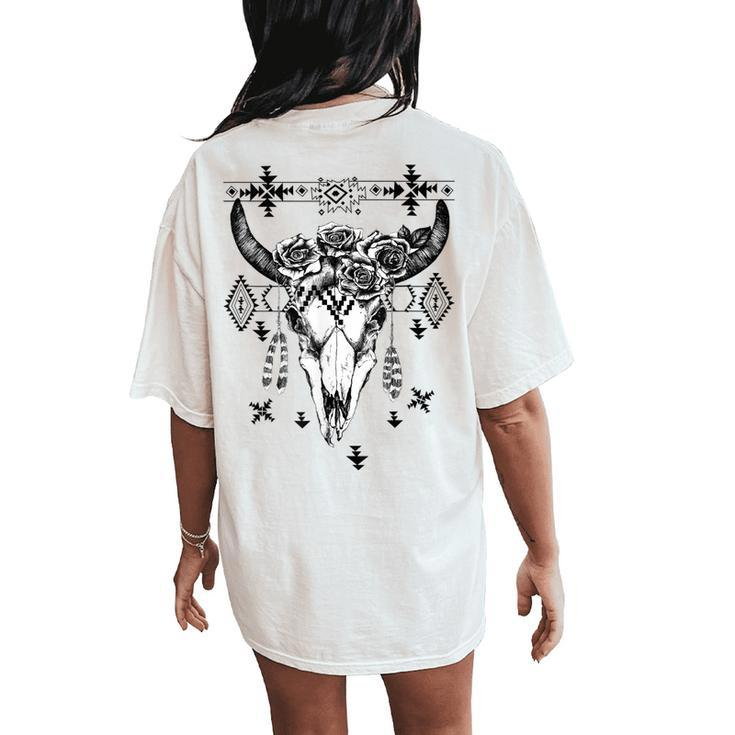 Boho Cow Bull Skull With Rose For Girl And Women Women's Oversized Comfort T-Shirt Back Print