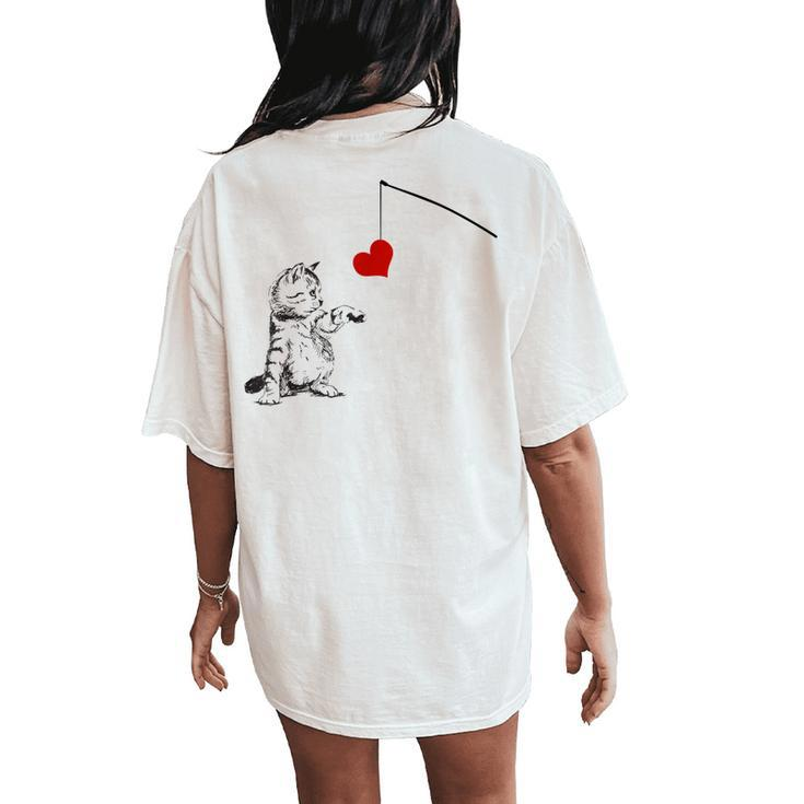 Cat Lovely Play Fishing Pole Cat Toys For Cat Dad Cat Mom Women's Oversized Comfort T-Shirt Back Print