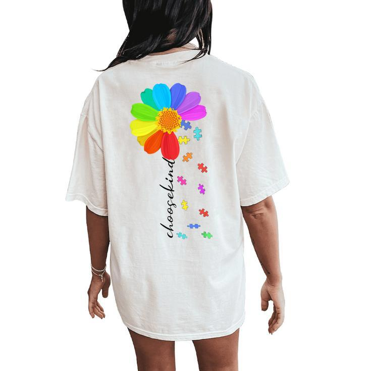 Choose Kind Autism Awareness Daisy Flower Costume Puzzle Women's Oversized Comfort T-Shirt Back Print