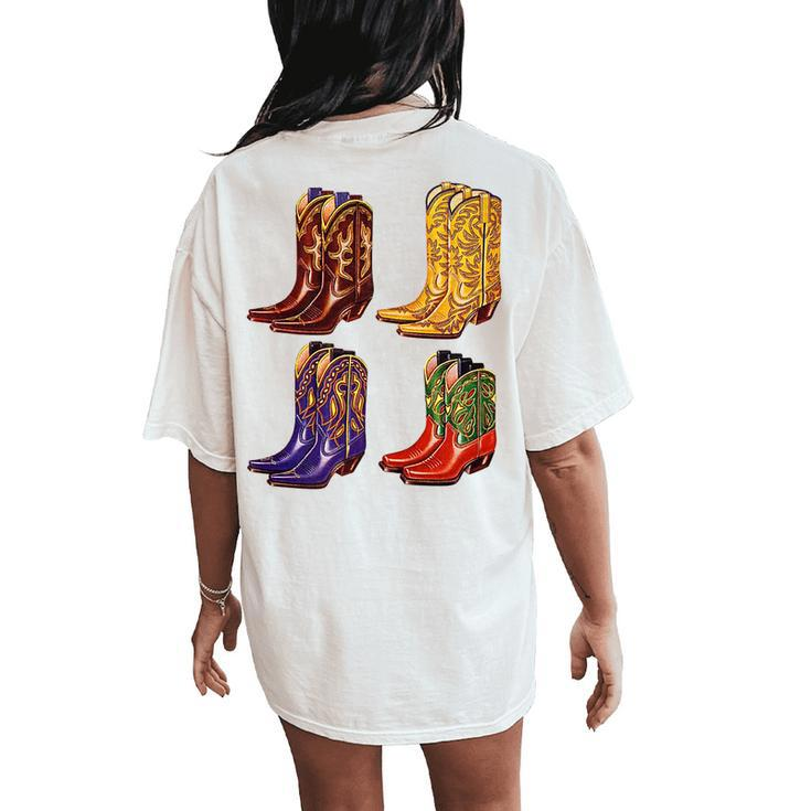 Cowboy Boots Colorful Cowgirl Western Country Rodeo Vintage Women's Oversized Comfort T-Shirt Back Print