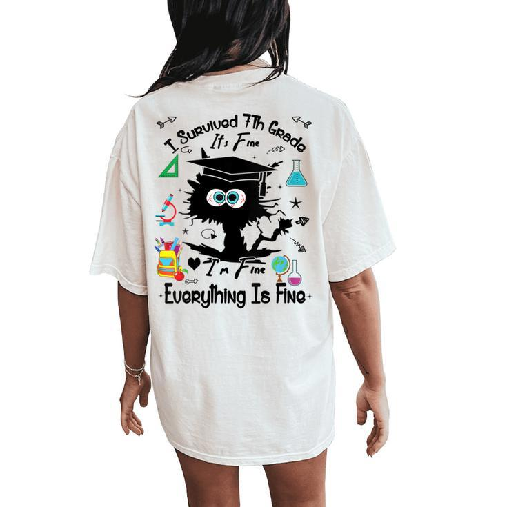 Happy Last Day Of School Black Cat 7Th Grade Graduate Women's Oversized Comfort T-Shirt Back Print