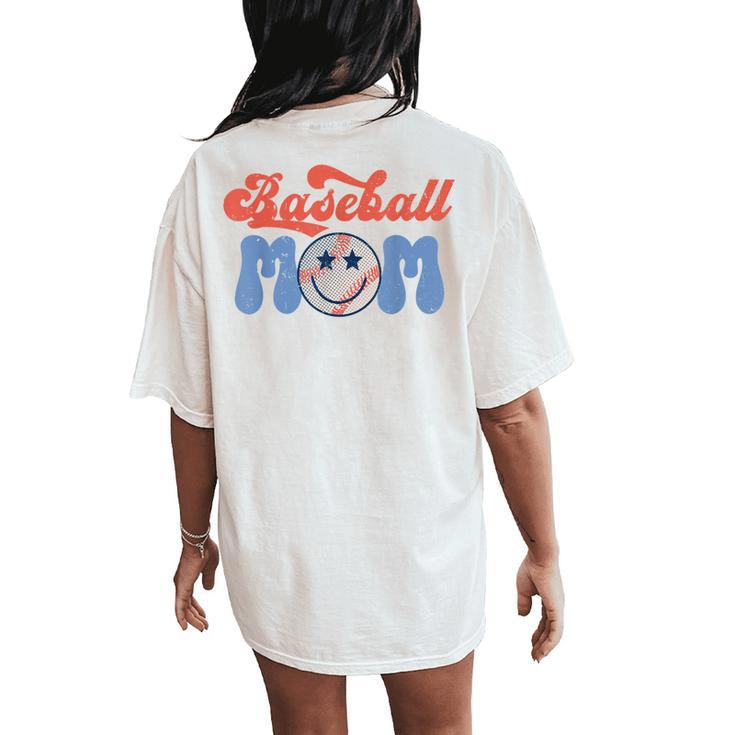 Hippie Face Baseball Mom Game Day Retro Groovy Women's Oversized Comfort T-Shirt Back Print