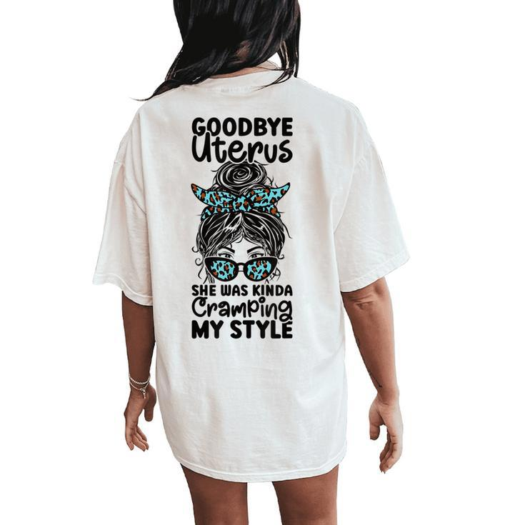 Hysterectomy Recovery Products Uterus Messy Bun Leopard Women's Oversized Comfort T-Shirt Back Print