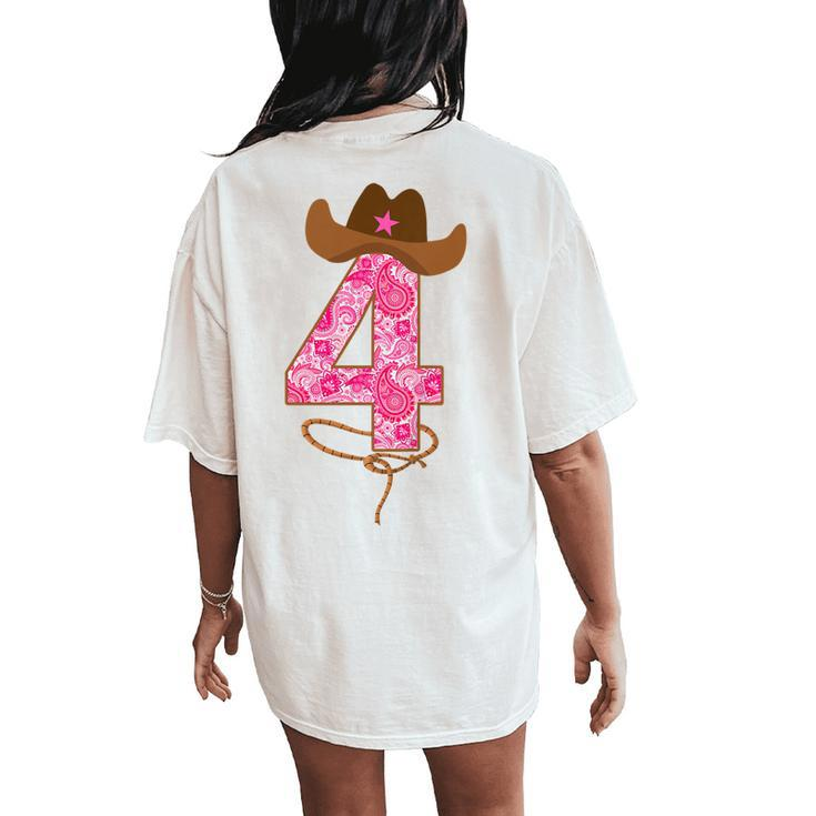 Kids Cowgirl Birthday Outfit Girl Fourth Birthday Horse Farm Women's Oversized Comfort T-Shirt Back Print