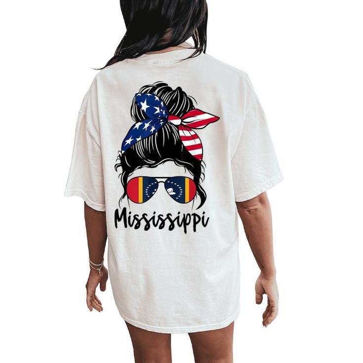Mississippi Girl Mississippi Flag State Girlfriend Messy Bun Women's Oversized Comfort T-Shirt Back Print