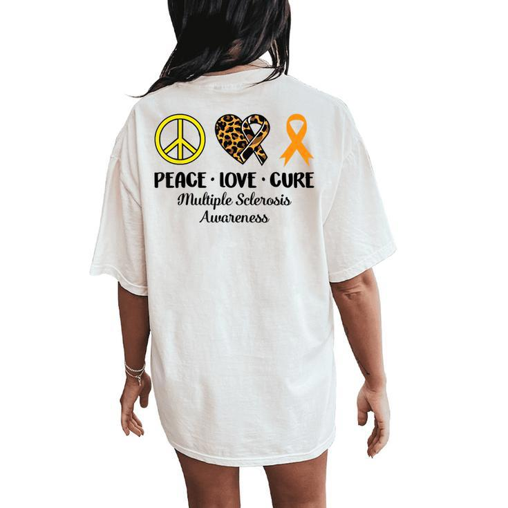 Multiple Sclerosis Awareness Peace Love Leopard Heart Ribbon Women's Oversized Comfort T-Shirt Back Print