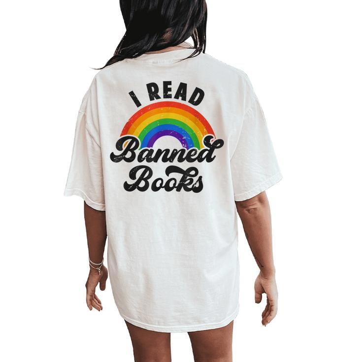 I Read Banned Books Retro Literature Rainbow Reading Vintage Women's Oversized Comfort T-Shirt Back Print