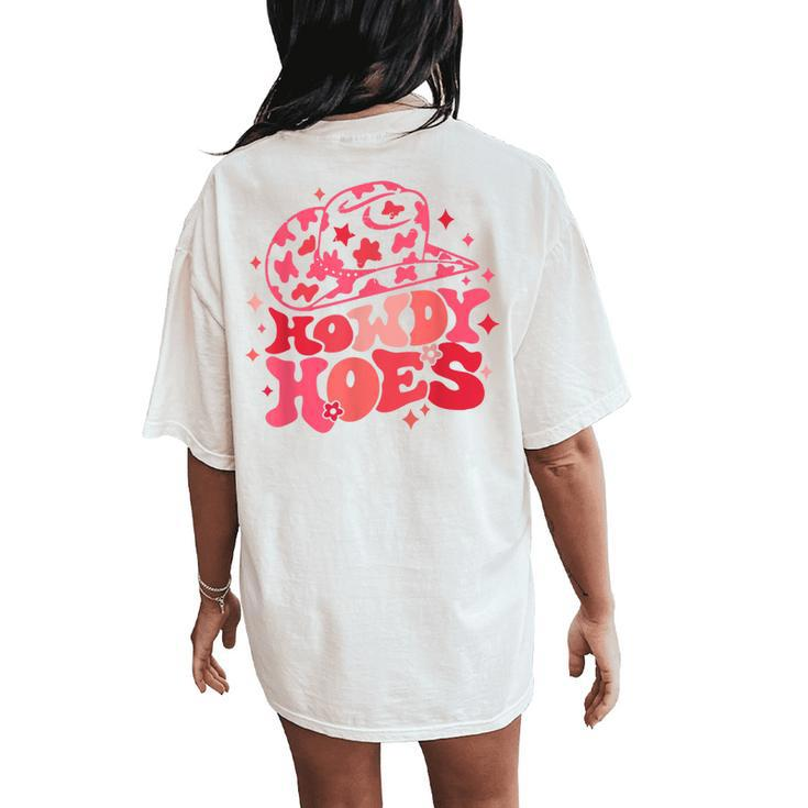 Retro Howdy Hoes Pink Leopard Cowboy Hat Cowgirl Western Women's Oversized Comfort T-Shirt Back Print