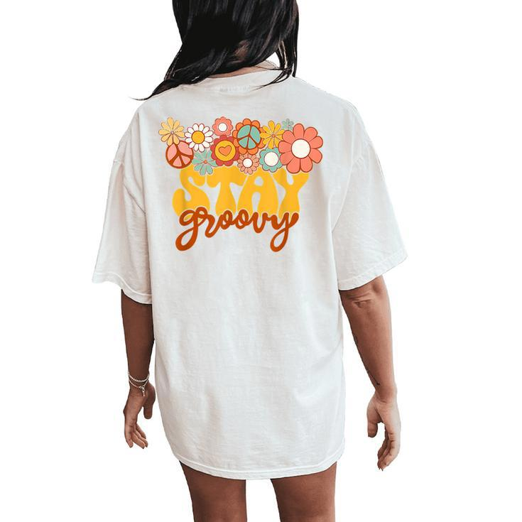 Retro Sunflower Hippie Stay Groovy Positive Mind Happy Life Women's Oversized Comfort T-Shirt Back Print