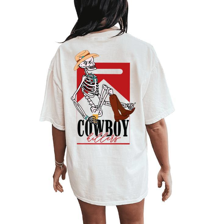 Western Cowgirl Cowboy Killer Skull Cowgirl Rodeo Girl Women's Oversized Comfort T-Shirt Back Print