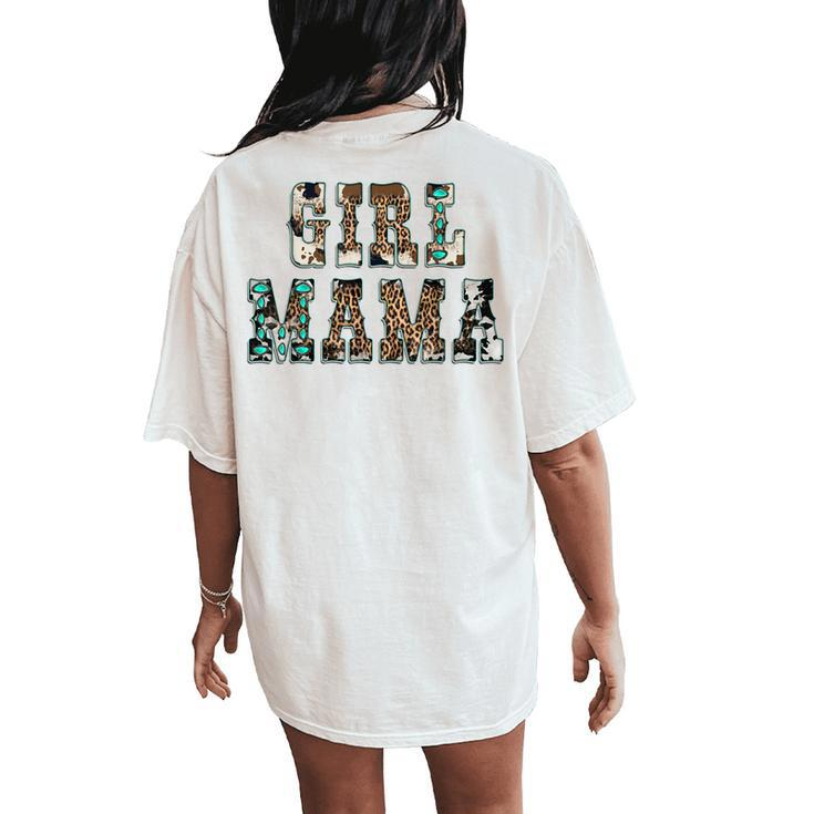 Western Texas Leopard Cowhide Girl Mama Cowgirl Rodeo Mom Women's Oversized Comfort T-Shirt Back Print