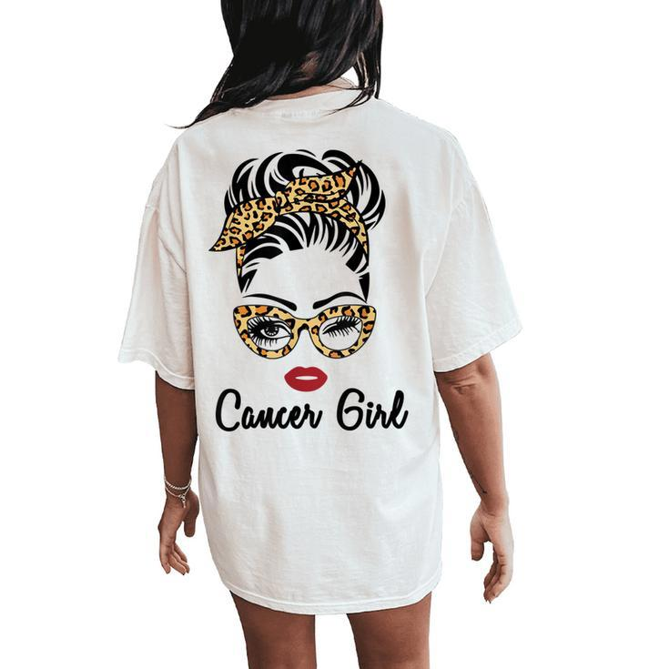 Zodiac Sign Cancer Girl Woman Face Leopard Bandana Wink Eye Women's Oversized Comfort T-Shirt Back Print