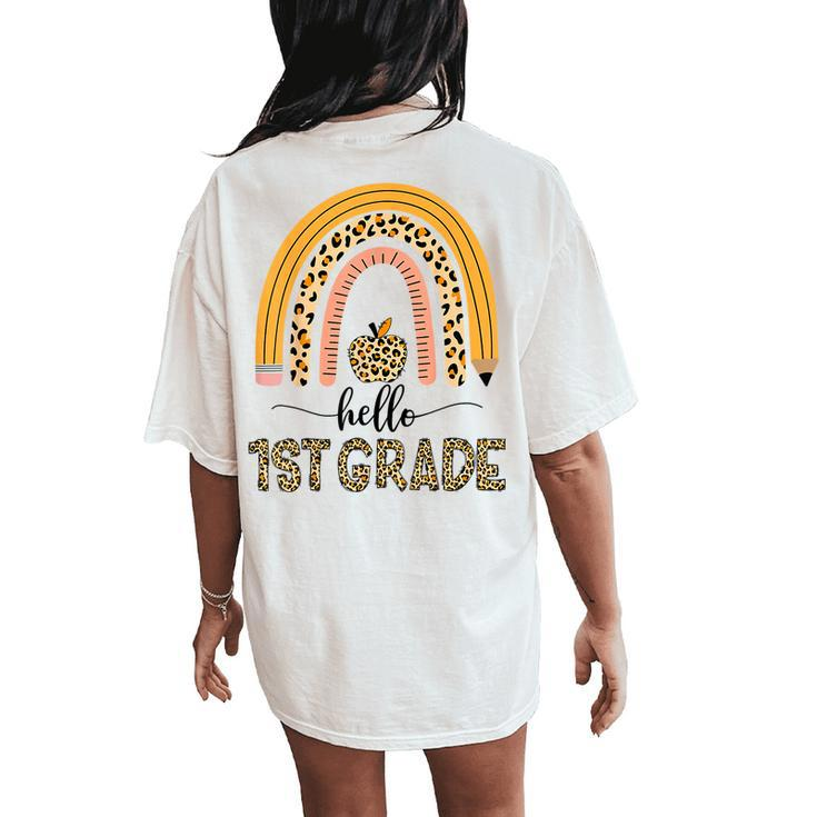1St Grade Teacher Leopard Rainbow Girls Back To School Women's Oversized Comfort T-Shirt Back Print