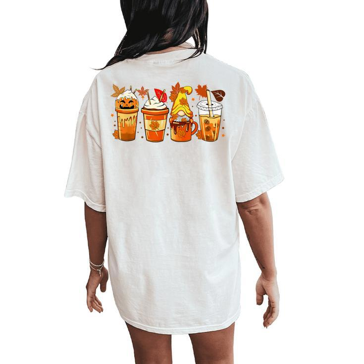 Autumn Thanksgiving Drinks Coffee Pumpkin Spice Latte Season Women's Oversized Comfort T-Shirt Back Print
