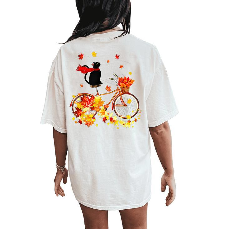 Black Cat Fall Bicycle Autumn Halloween Women's Oversized Comfort T-Shirt Back Print