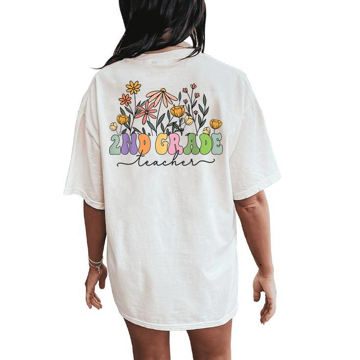 Retro 2Nd Grade Teacher Daisy Flower Colorful Back To School Women's Oversized Comfort T-Shirt Back Print
