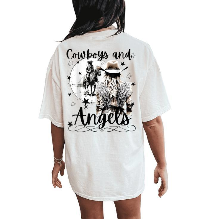 Retro Desert Cowboys And Angels Western Country Cowgirl Women's Oversized Comfort T-Shirt Back Print