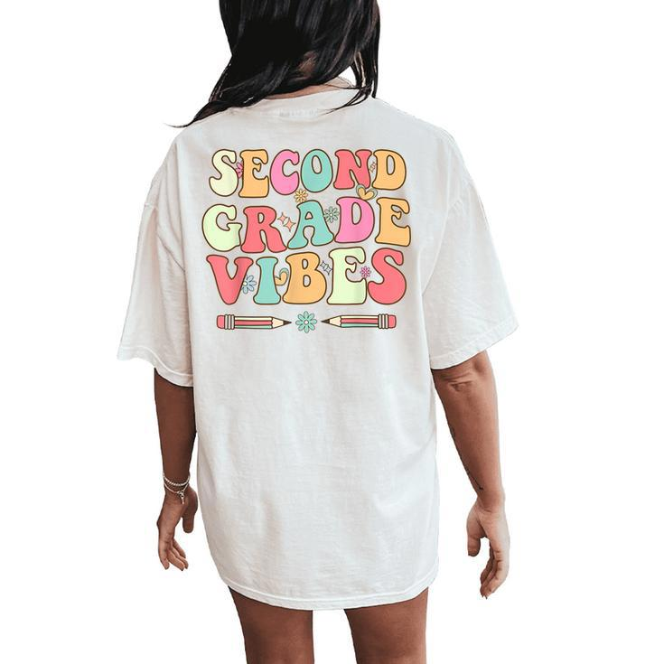 Retro First Day Of School Second Grade Vibes Back To School Women's Oversized Comfort T-Shirt Back Print