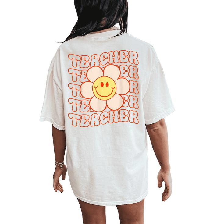 Retro Style Happy Face Teacher Daisy Flower Smile Face Women's Oversized Comfort T-Shirt Back Print