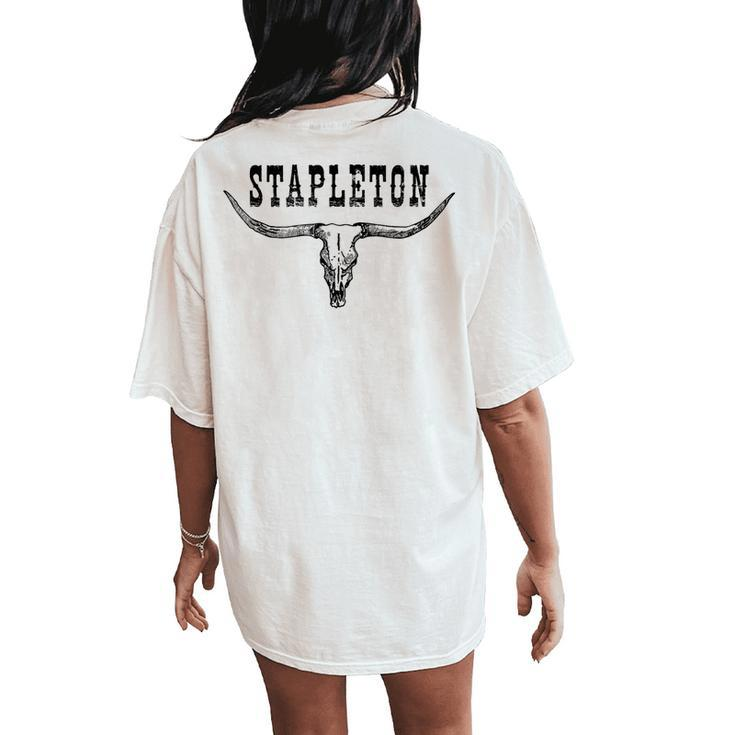 Western Stapleton Cow Skull Stapleton Punchy Cowboy Cowgirl Women's Oversized Comfort T-Shirt Back Print