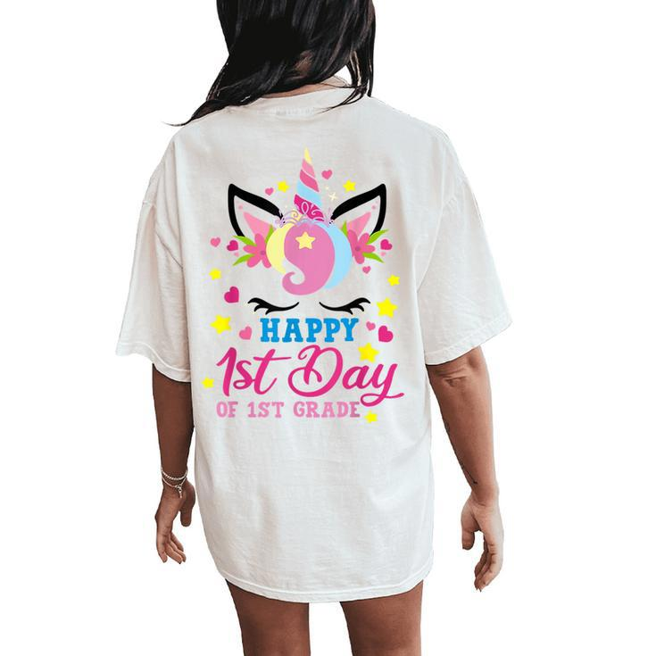 1St Grade Cute Unicorn Girls Happy First Day Of School Women's Oversized Comfort T-Shirt Back Print