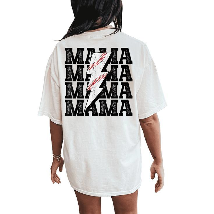 Baseball Mama Distressed Lightning Bolt Mom Women's Oversized Comfort T-Shirt Back Print