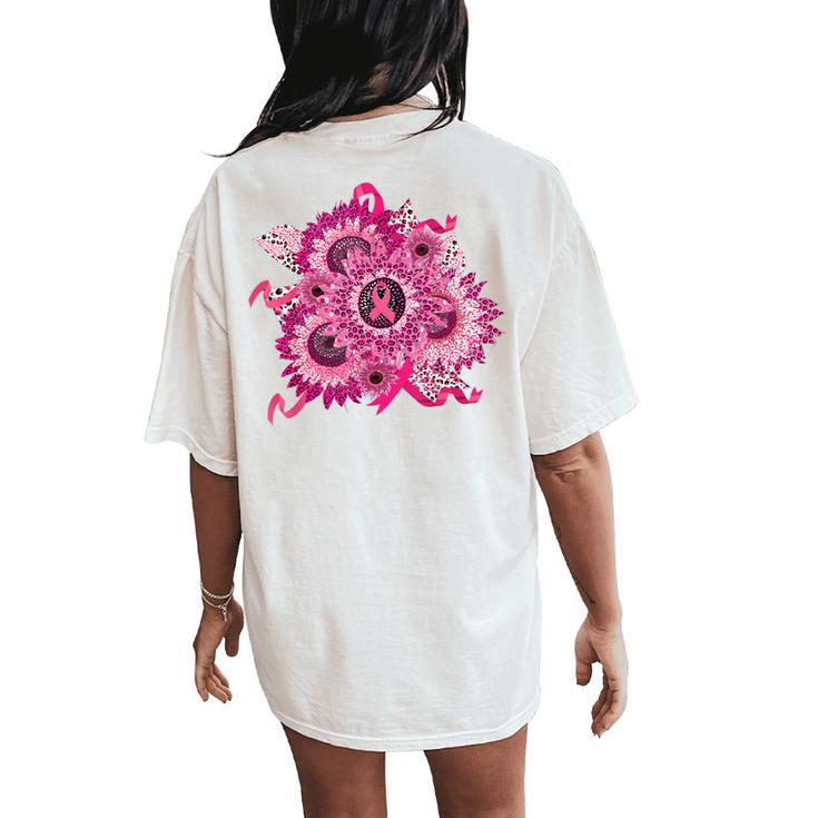 Breast Cancer Awareness Ribbon Sunflower Breast Cancer Women's Oversized Comfort T-Shirt Back Print