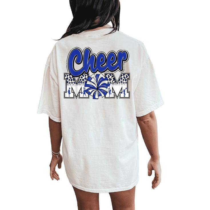 Cheer Mom Blue Leopard Letters Cheer Pom Poms Women's Oversized Comfort T-Shirt Back Print