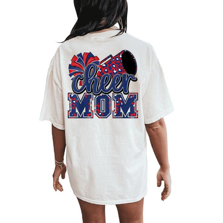 Cheer Mom Navy Red Leopard Cheer Poms & Megaphone Women's Oversized Comfort T-Shirt Back Print