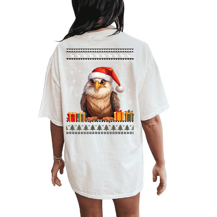 Christmas Eagle Santa Hat Ugly Christmas Sweater Women's Oversized Comfort T-Shirt Back Print