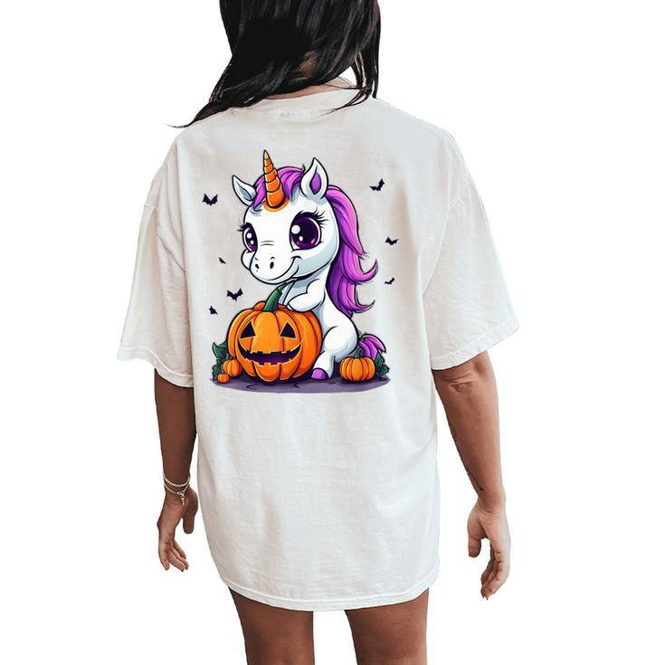 Cute Halloween Girls Witchy Unicorn Halloween Women's Oversized Comfort T-Shirt Back Print