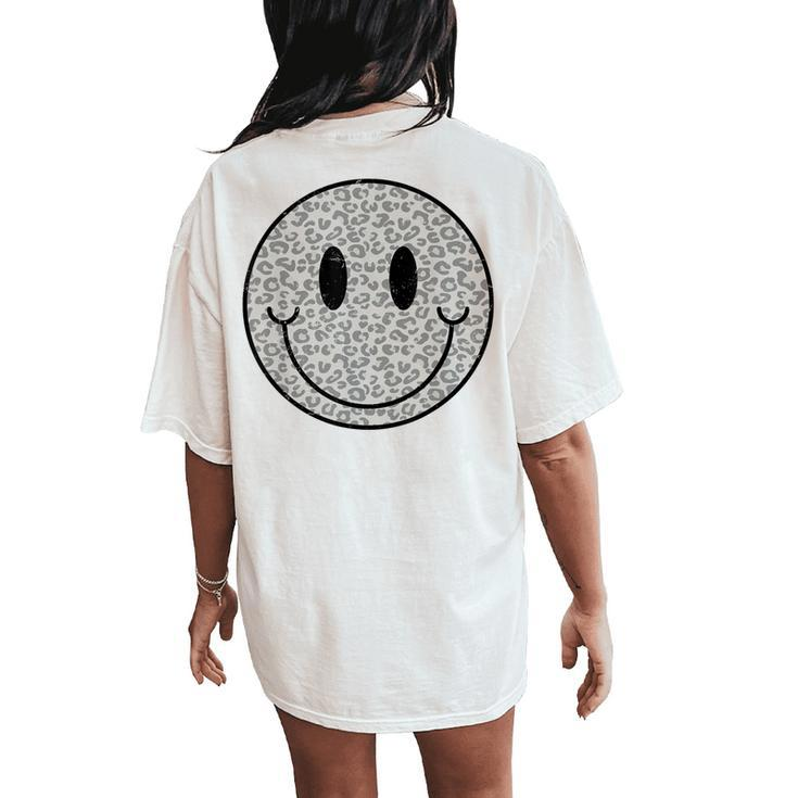 Cute Happy Face Retro Aesthetic Leopard Smile Face Women's Oversized Comfort T-Shirt Back Print