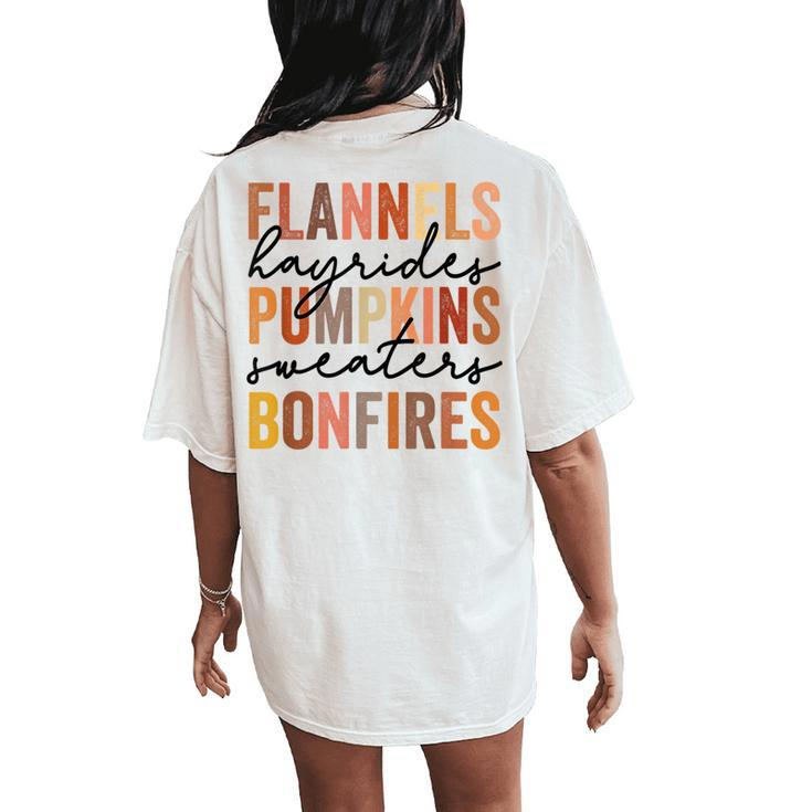Flannels Hayrides Pumpkins Vintage Sweaters Bonfires Autumn Autumn Women's Oversized Comfort T-Shirt Back Print